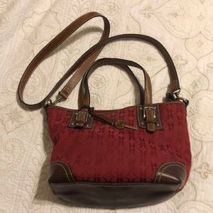 Fossil burgundy microfiber and leather bag